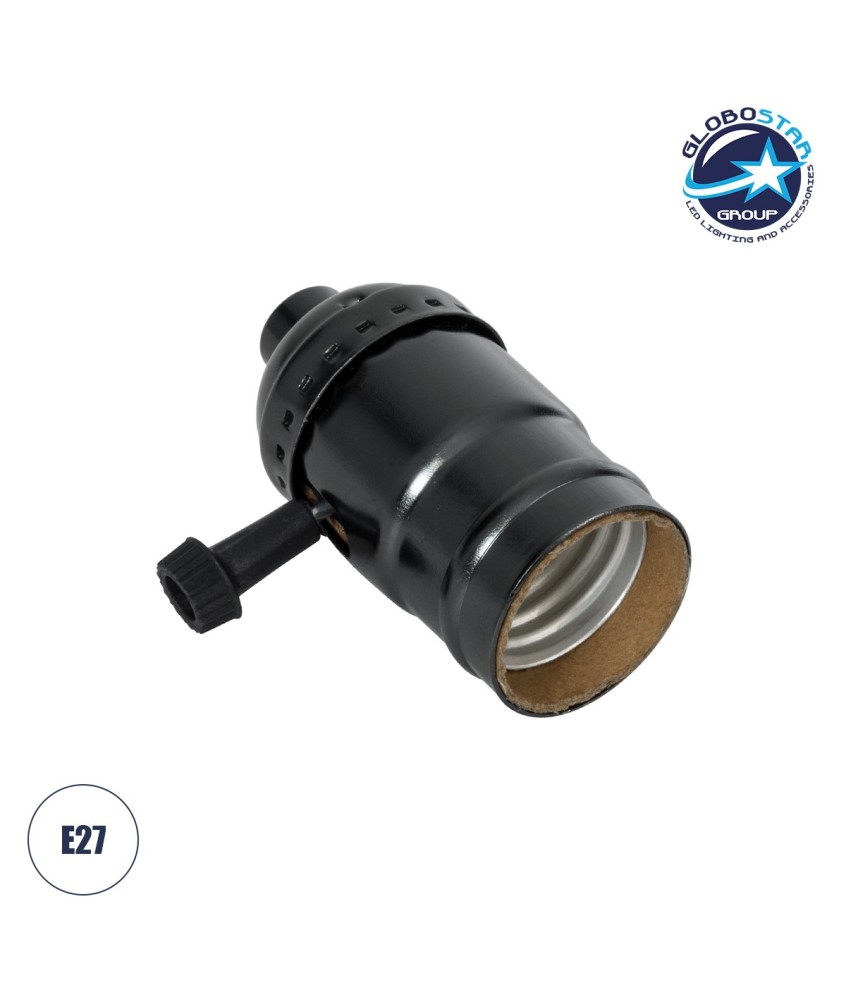 GloboStar® 78967 Ντουί Vintage Industrial Retro E27 με Διακόπτη ON-OFF - Μαύρο - Μ5.5 x Π3.6 x Υ7cm